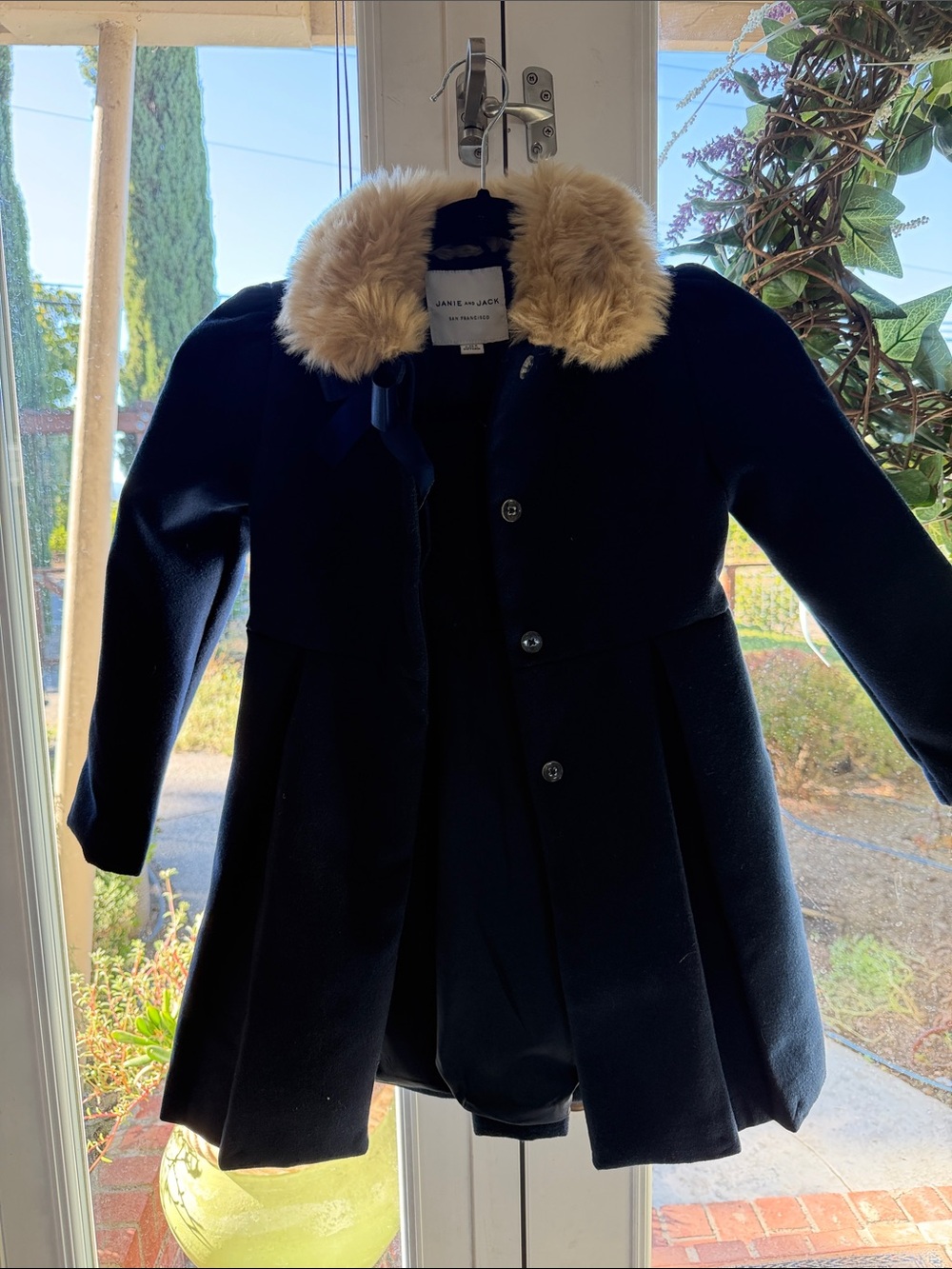 Janie and Jack Navy Pea Coat with Faux Fur Collar